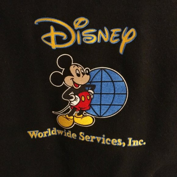 Enza Black Wool Leather Embroidered Disney World Services Varsity Jacket Mens L - Picture 3 of 10